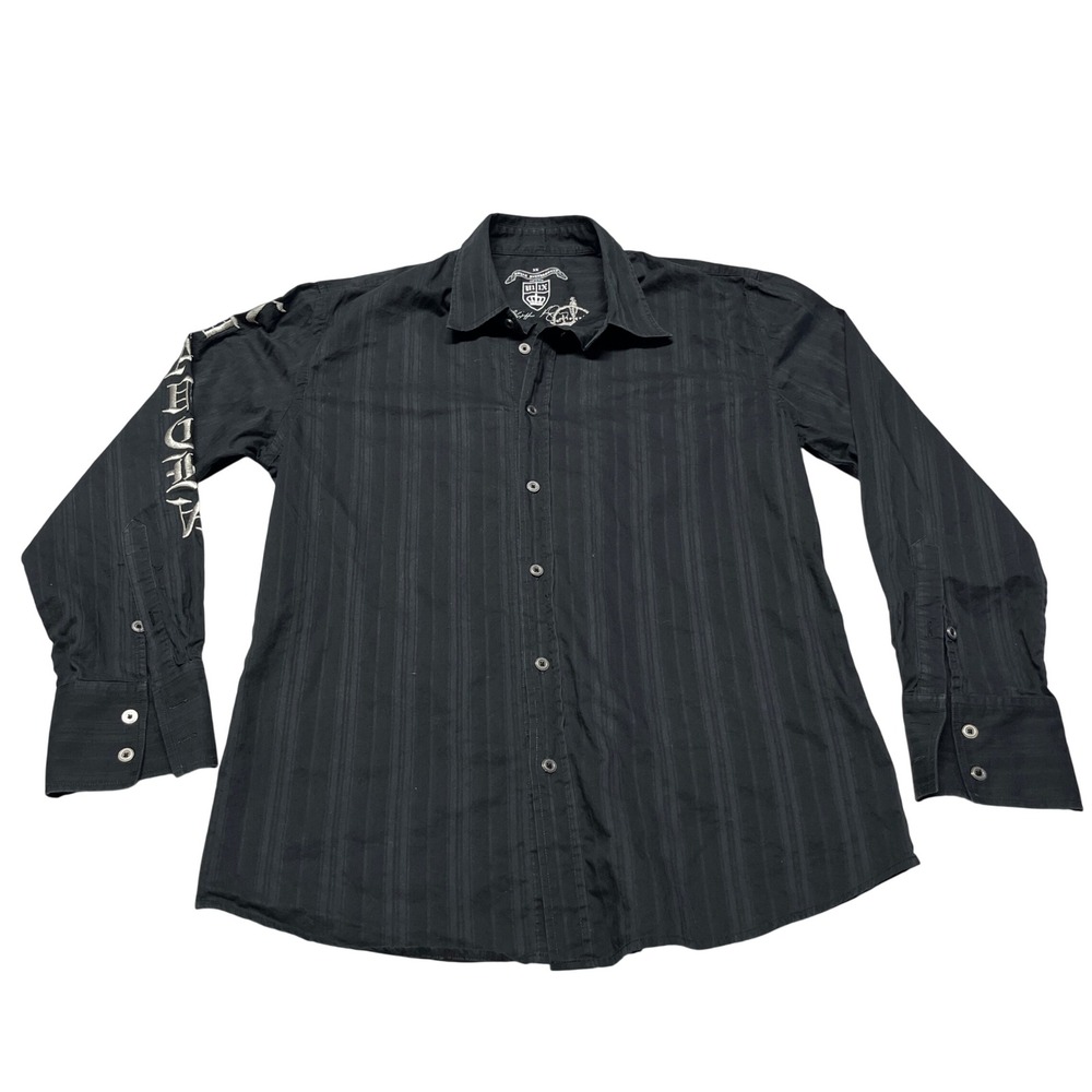 Royal Underground Button Down Shirt Mens XL Black Embroidered Gothic Eagle